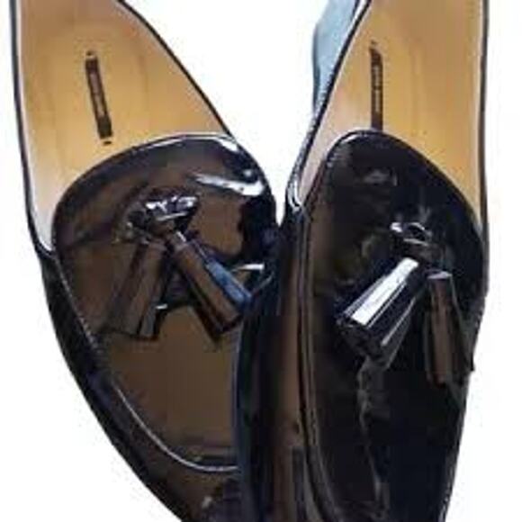 ZARA Patent Leather Loafer with Tassel Black Shoes Flats Size 40 10 - Picture 1 of 5